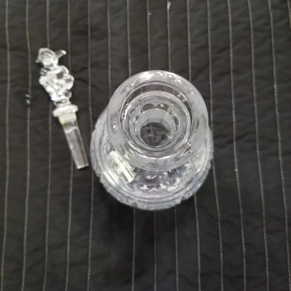 Vintage Heavy Crystal Wine Liquor Decanter W Crystal Grape Cluster Stopper